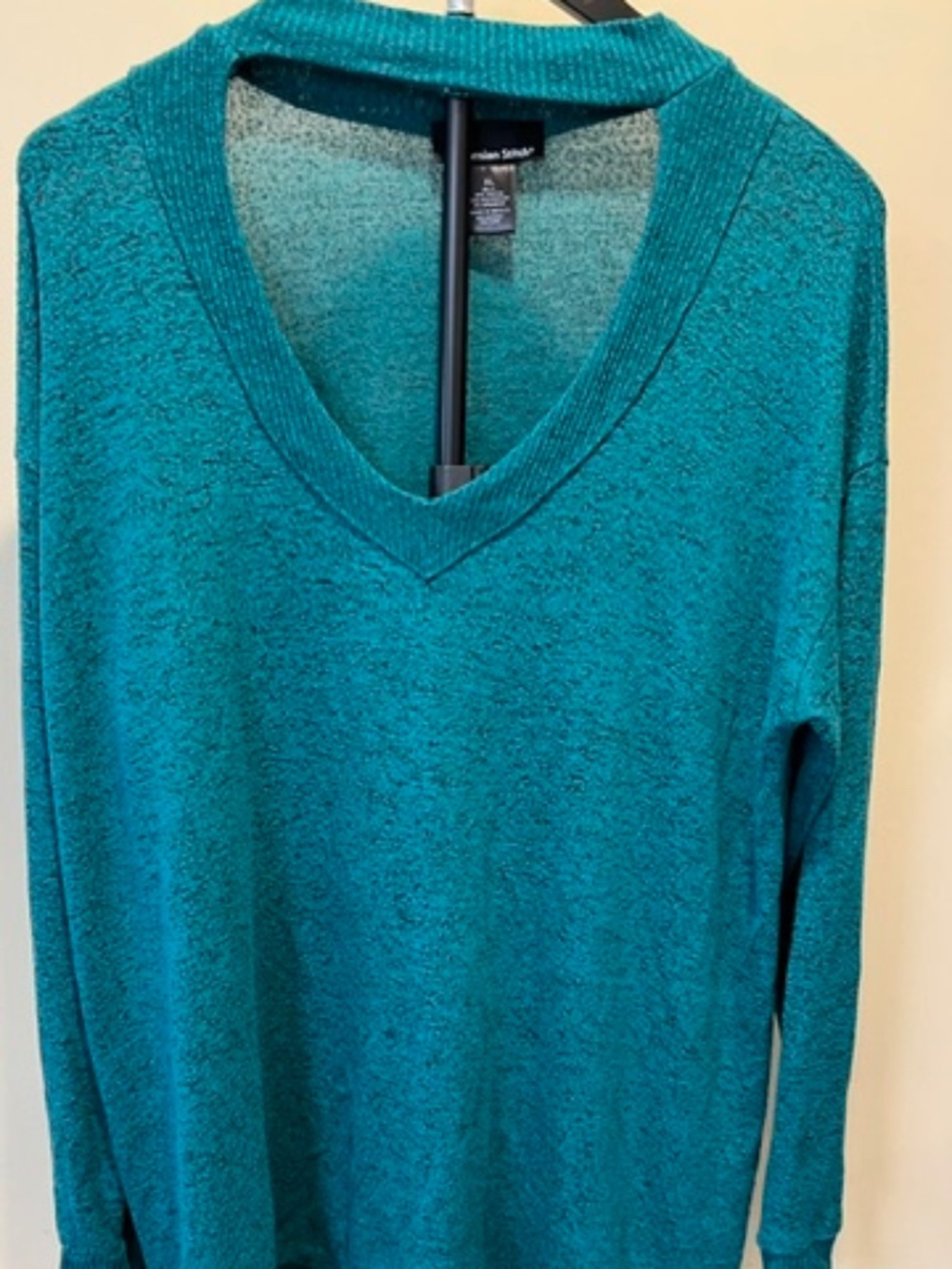 Californian Stitch Lightweight Teal Heather Effect V Neck